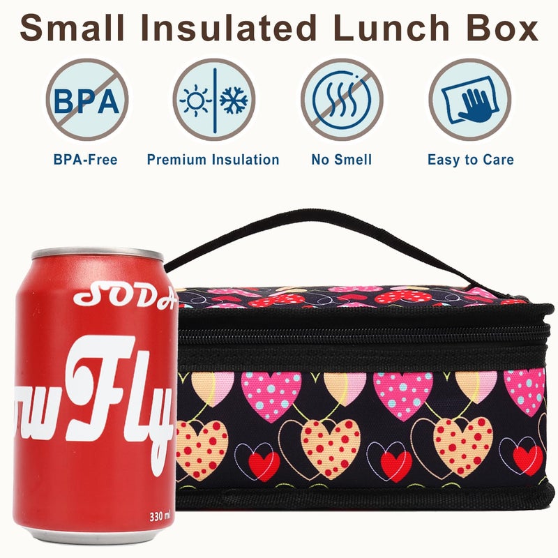 FlowFly Small Lunch box Insulated Soft Bag Mini Cooler Back to School Thermal Meal Tote Kit for Kids, Girls, Boys,Women,Men, Heart - Image 2